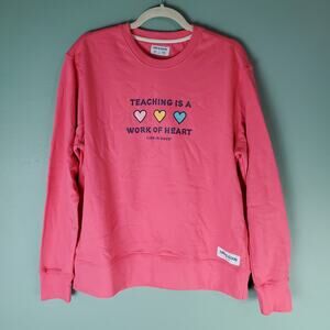 Life Is Good Womens Teaching Is A Work Of Heart LS Crew Sweatshirt Size Large